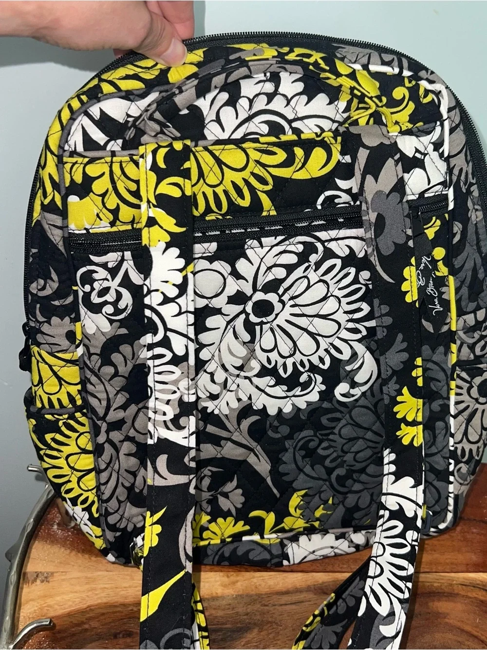 Vera Bradley Backpack Yellow Birdie Floral Quilted Cotton Travel Bag